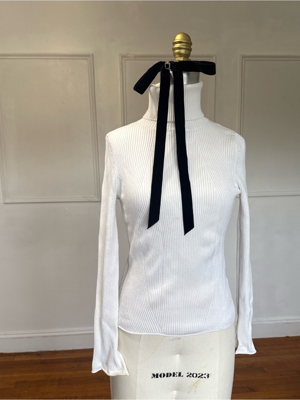 Maeve White Ribbed Turtleneck Long Sleeve Top